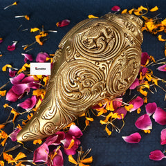 Brass Shankh resting Vishnu Lakshmi Conch (8 Inch) Weight 1.5 Kg