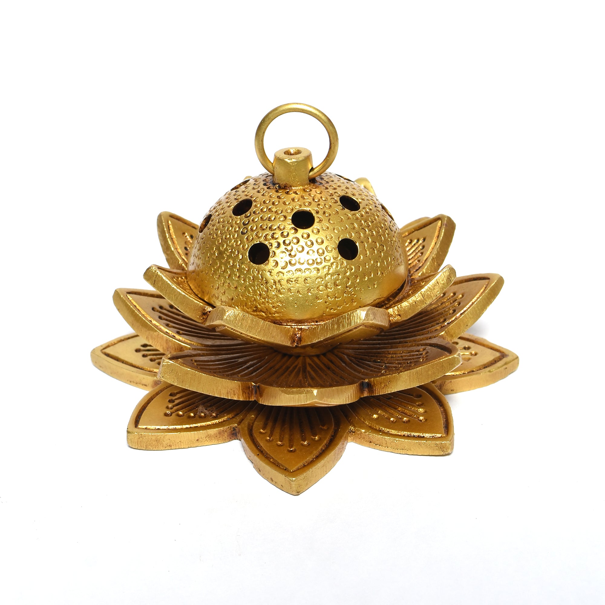 Antique Brass Lotus Incense Burner – Meditation & Puja Accessory