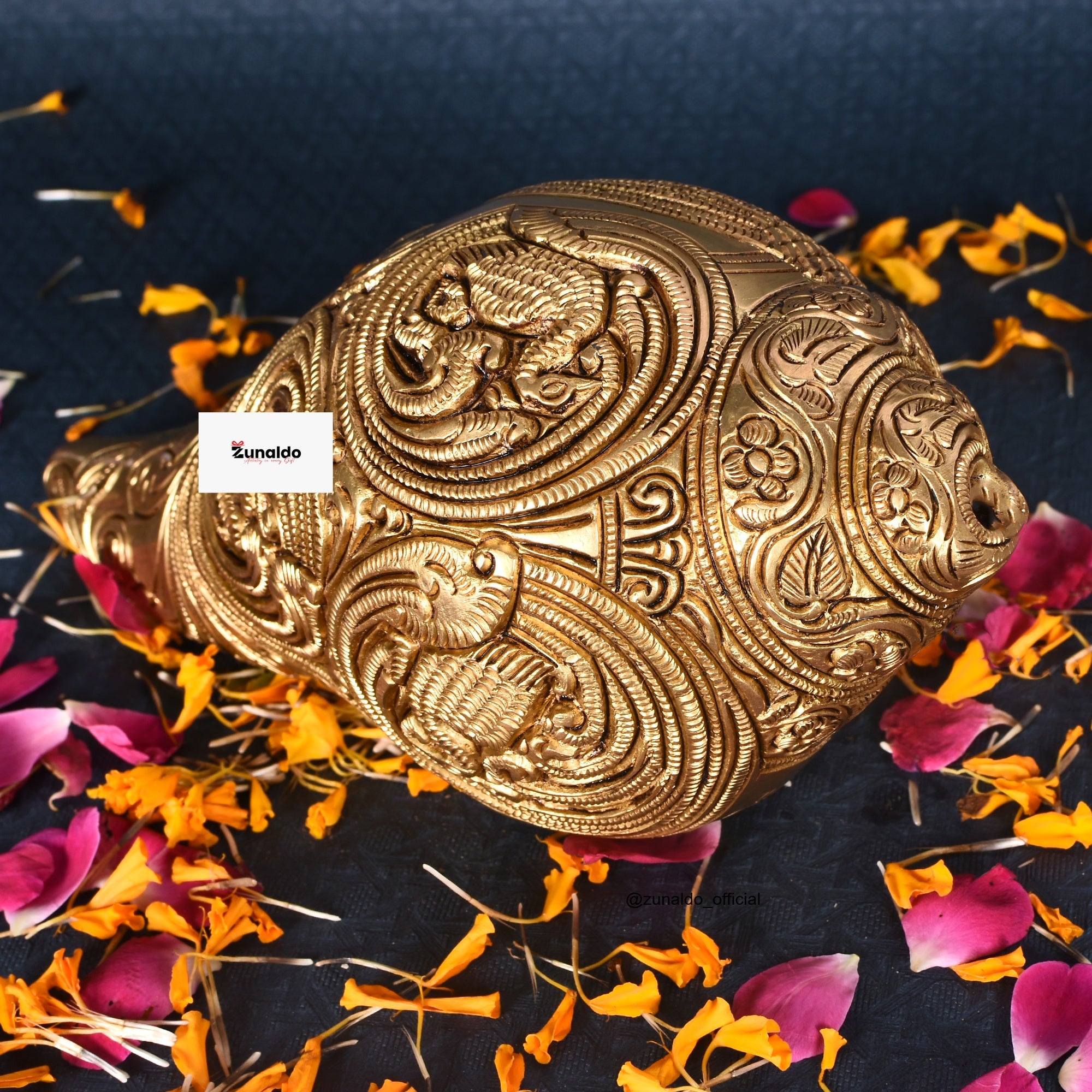 Brass Shankh resting Vishnu Lakshmi Conch (8 Inch) Weight 1.5 Kg