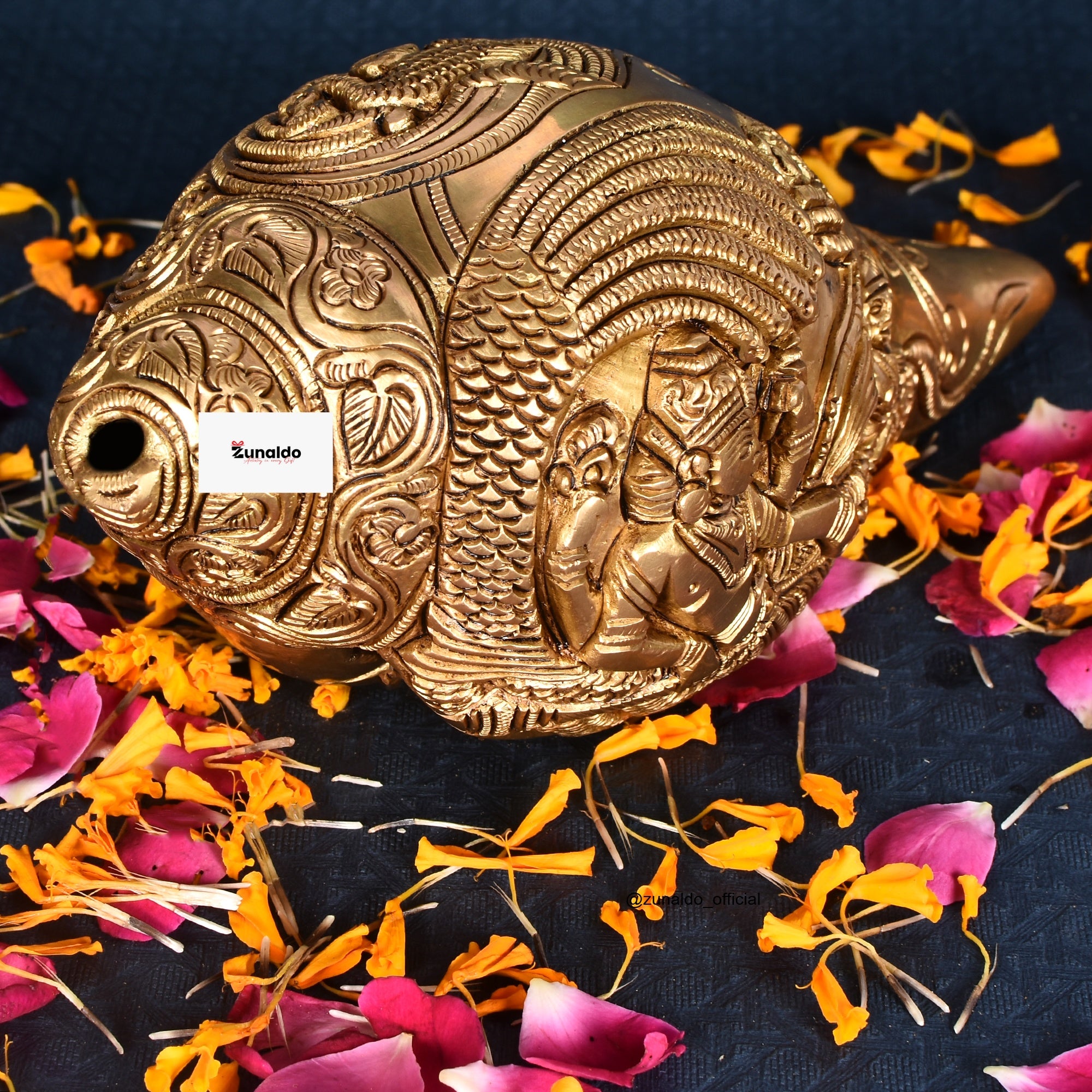 Brass Shankh resting Vishnu Lakshmi Conch (8 Inch) Weight 1.5 Kg