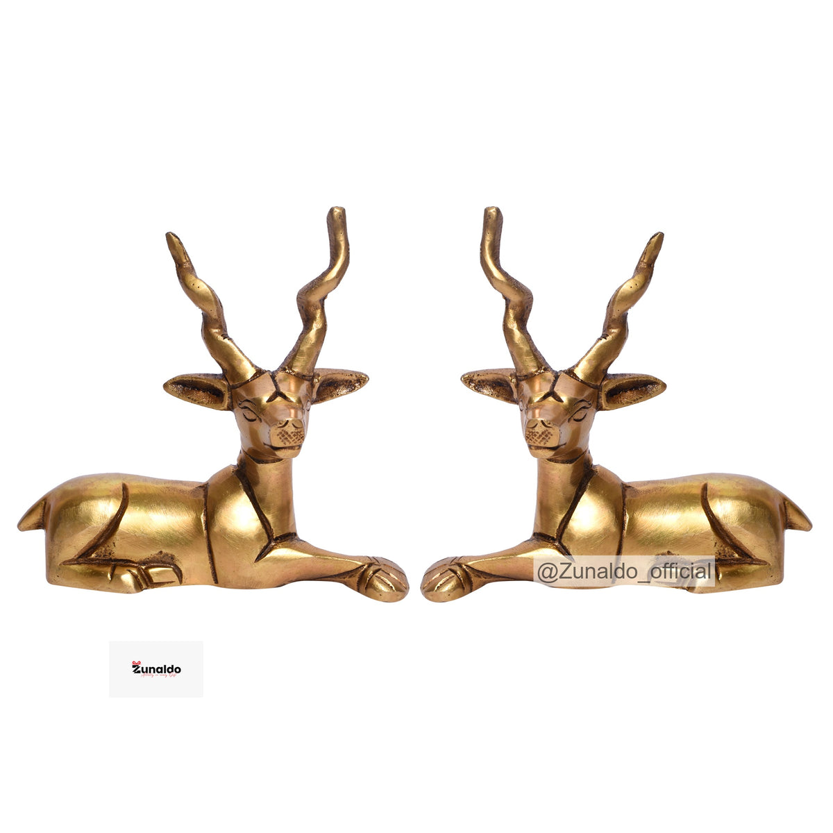 Brass Deer Pair with Big Horns in Gift Box - 3.5 X 3.5 Inch