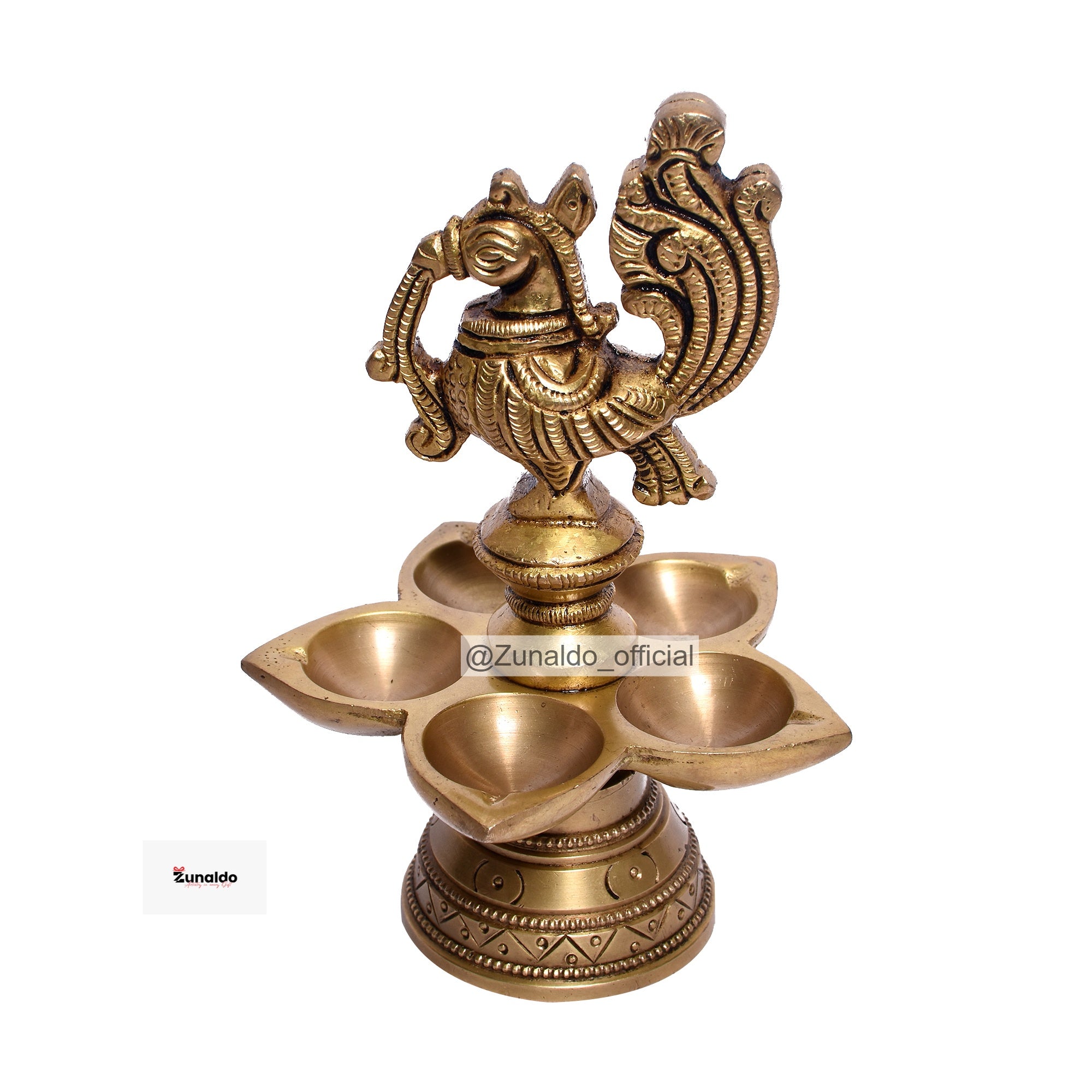 Brass Peacock Oil Lamp with Round Base 5.5 Inch
