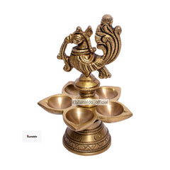 Brass Peacock Oil Lamp with Round Base 5.5 Inch
