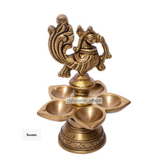 Brass Peacock Oil Lamp with Round Base 5.5 Inch