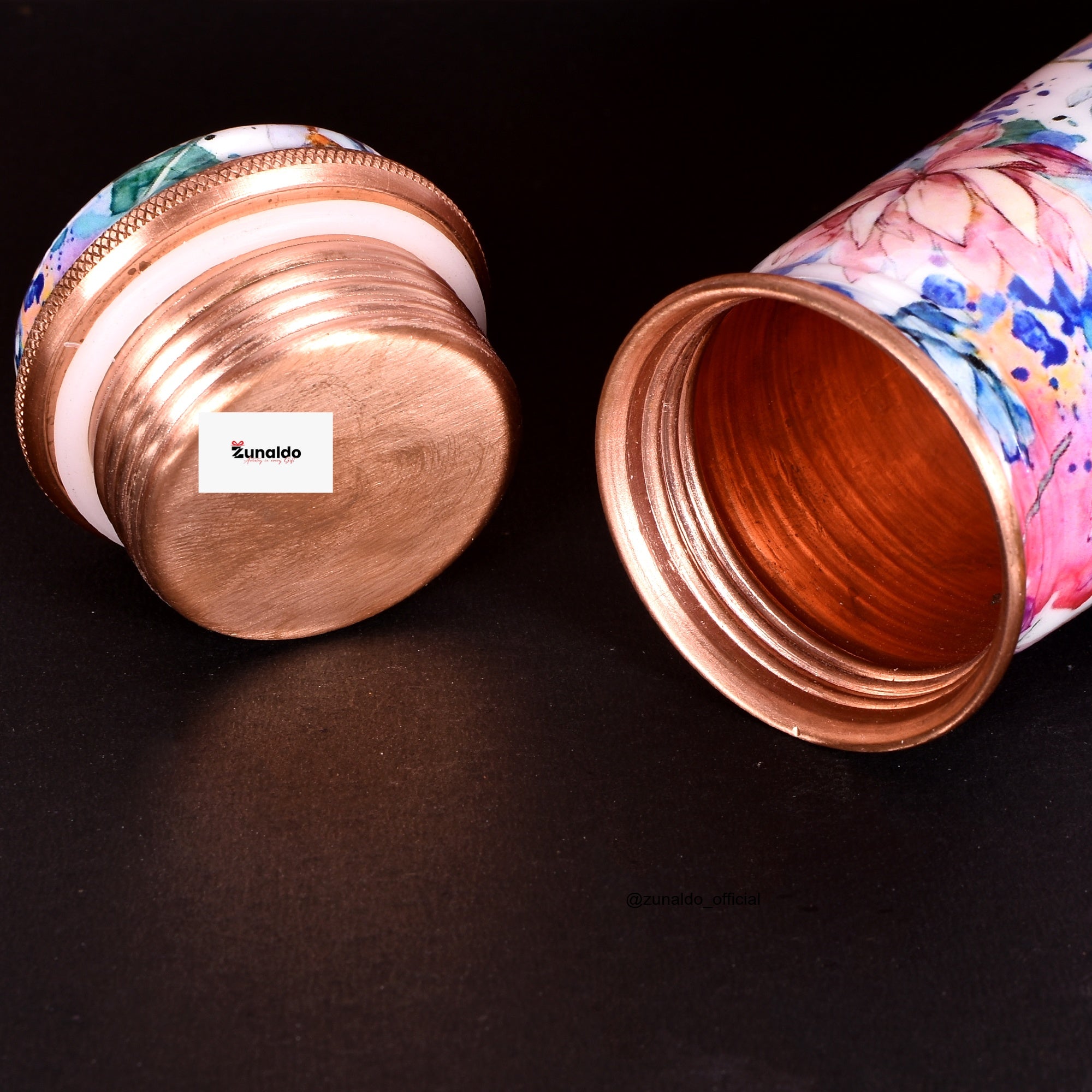 Floral Design Pure Copper Water Bottle
