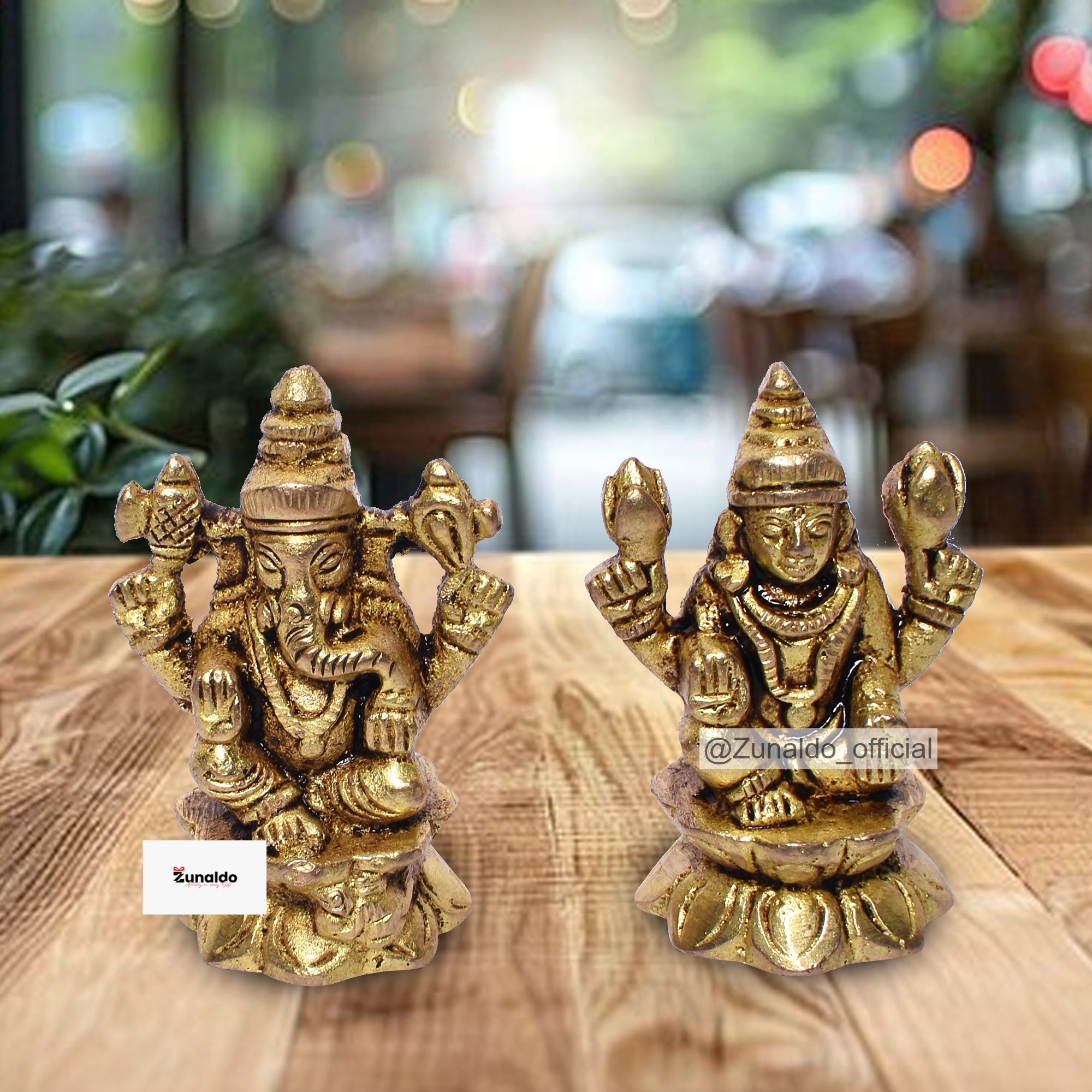 Brass Laxmi Ganesh on Flower in Gift Box - 1.5 Inch