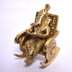 Brass Ganesh Reading Book on Chair - 4.5 Inch
