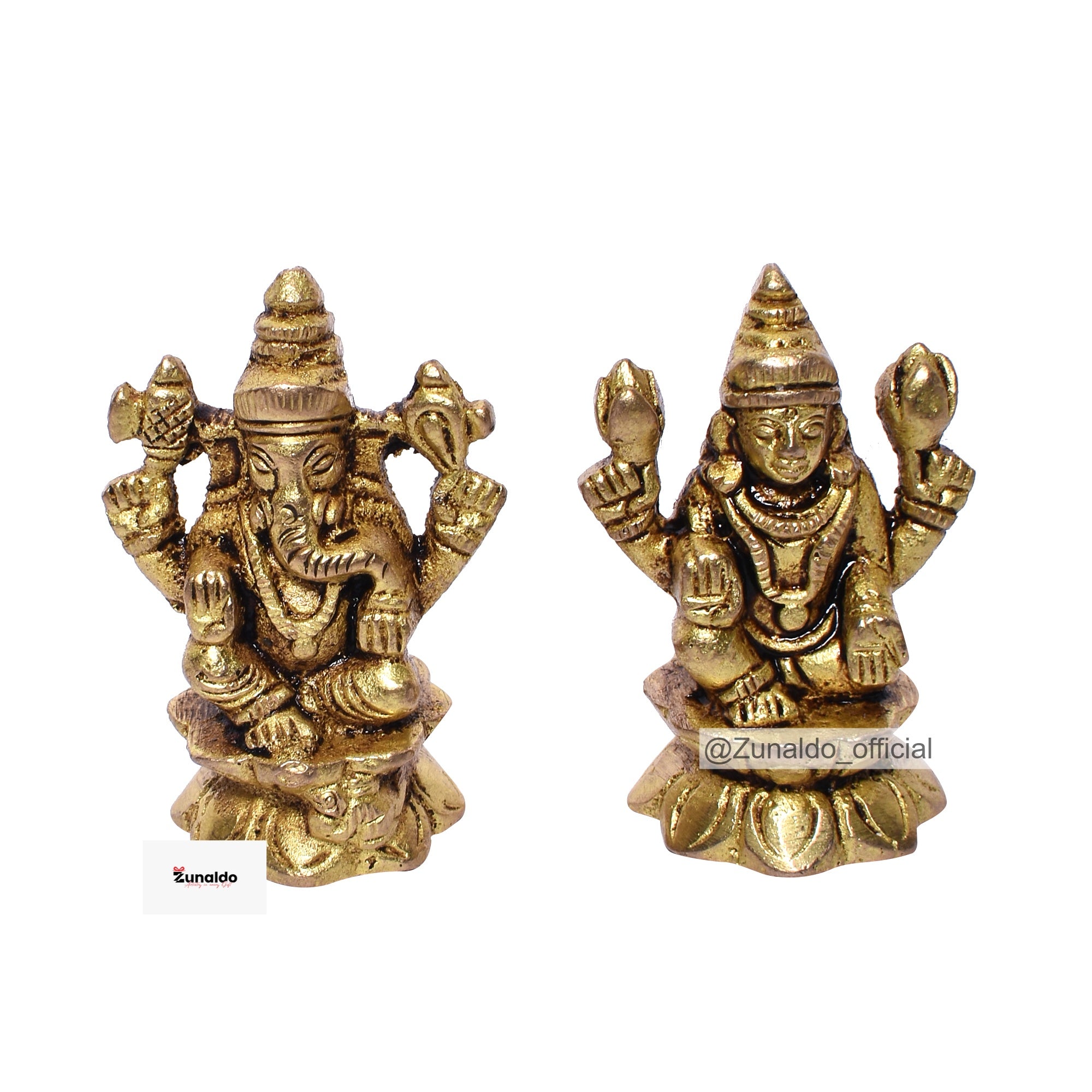 Brass Laxmi Ganesh on Flower in Gift Box - 1.5 Inch