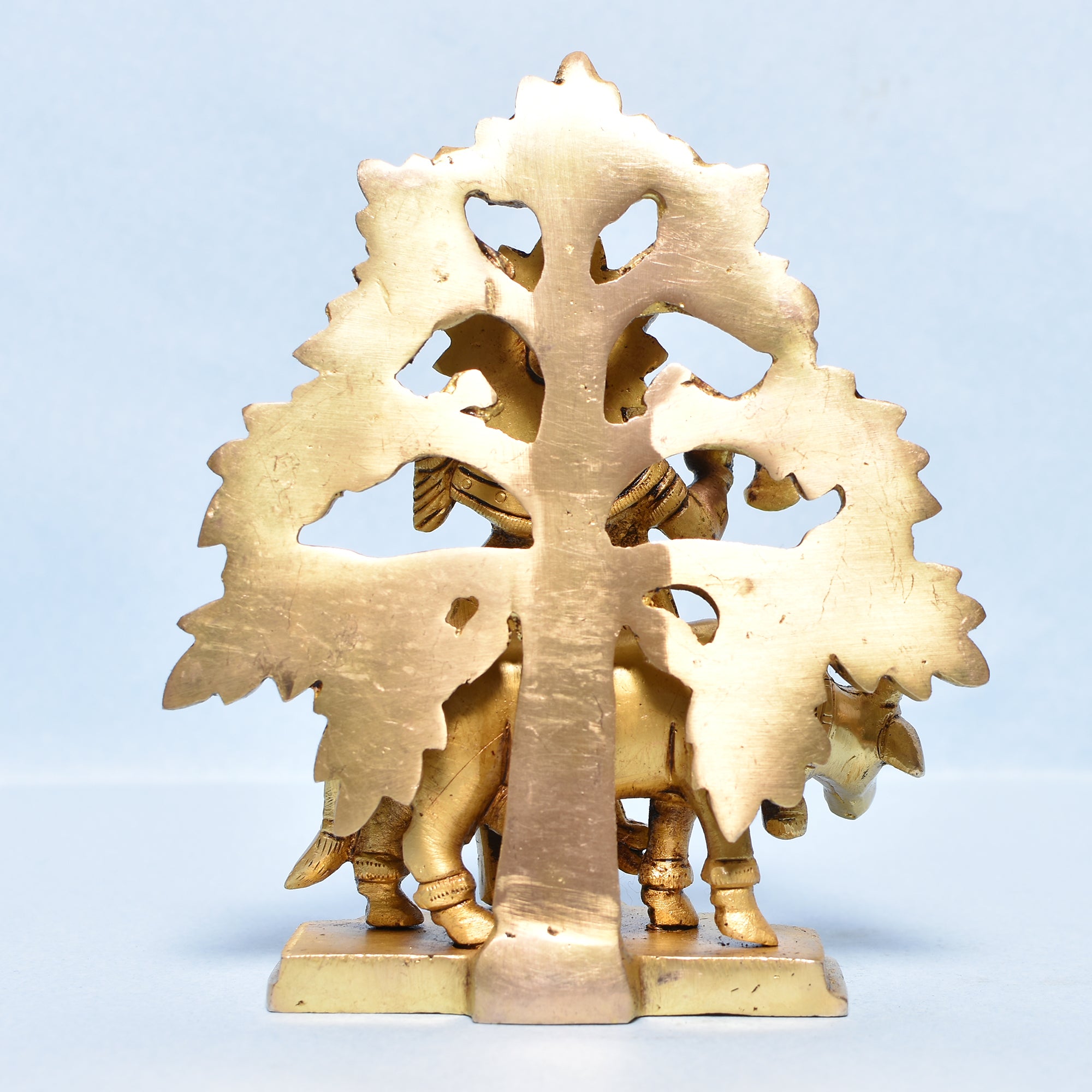Brass Krishna Idol with Cow Under Tree _ 6 Inch