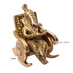 Brass Ganesh Reading Book on Chair - 4.5 Inch