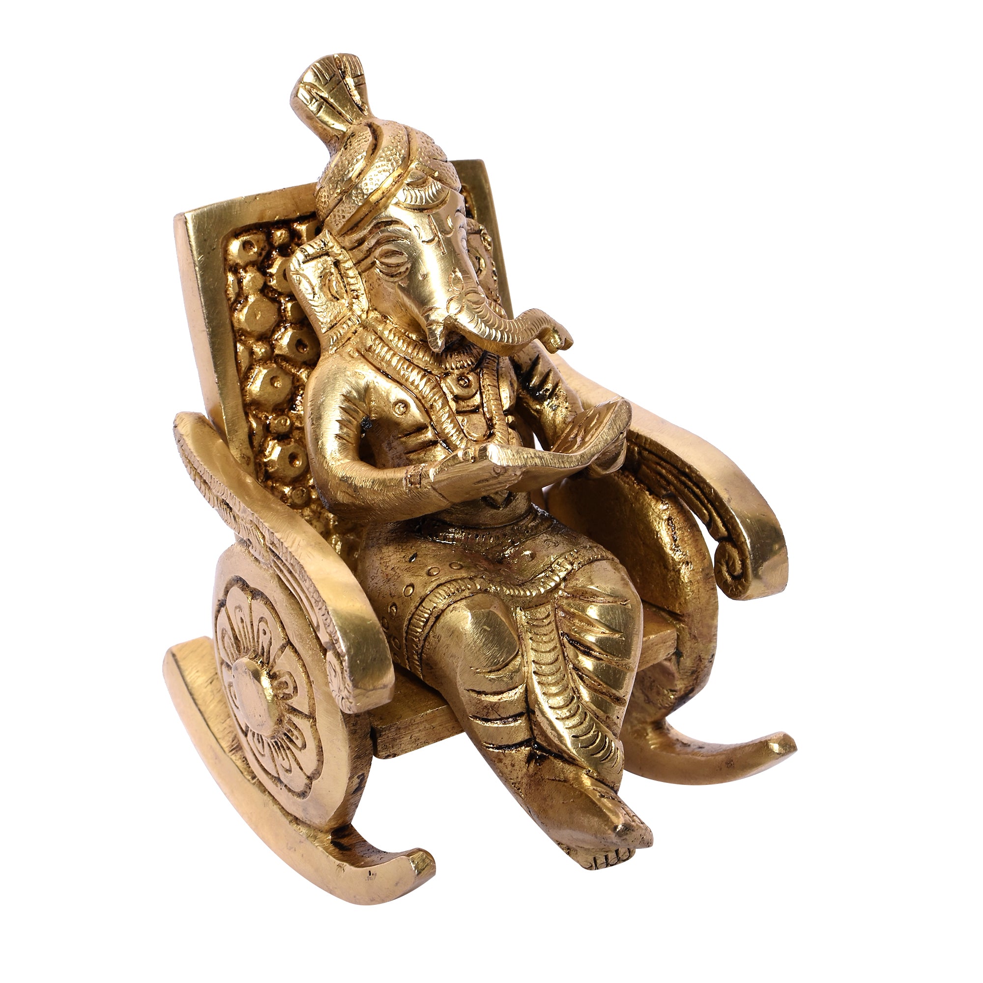 Brass Ganesh Reading Book on Chair - 4.5 Inch