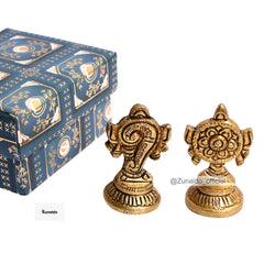 Brass Laxmi Ganesh on Rectangle Base in Gift Box - 1.5 Inch