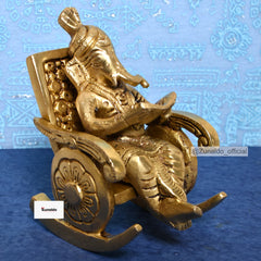 Brass Ganesh Reading Book on Chair - 4.5 Inch