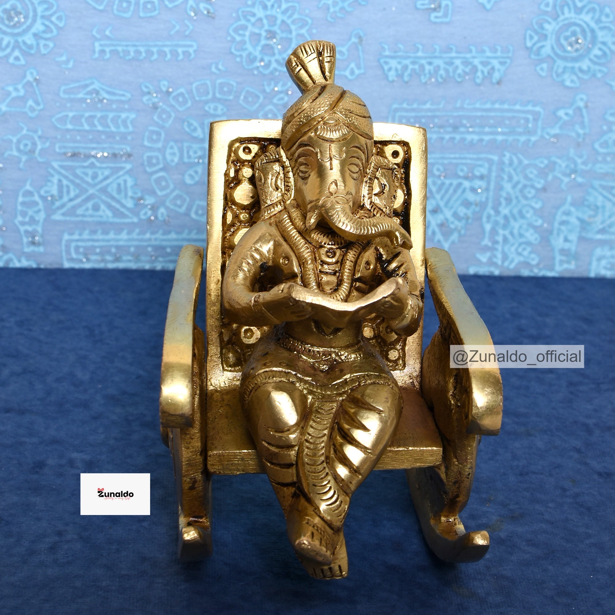 Brass Ganesh Reading Book on Chair - 4.5 Inch