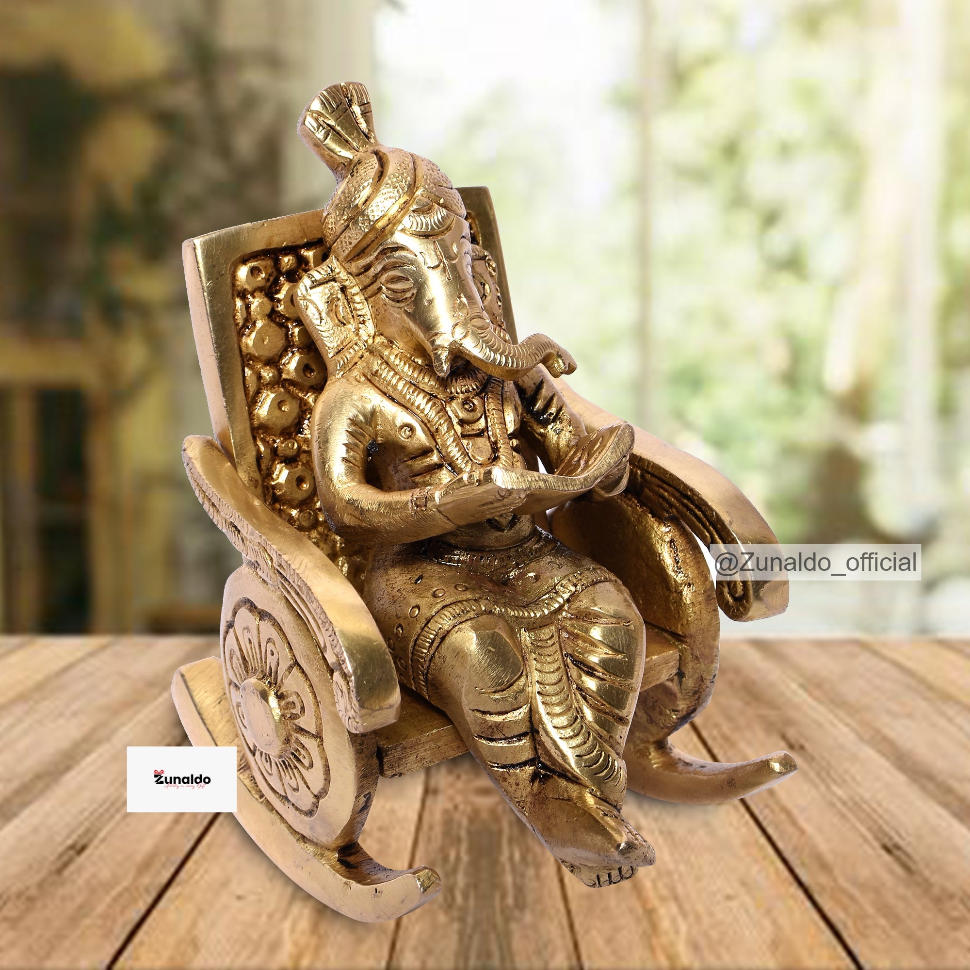 Brass Ganesh Reading Book on Chair - 4.5 Inch