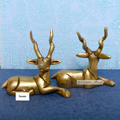 Brass Deer Pair with Big Horns in Gift Box - 3.5 X 3.5 Inch