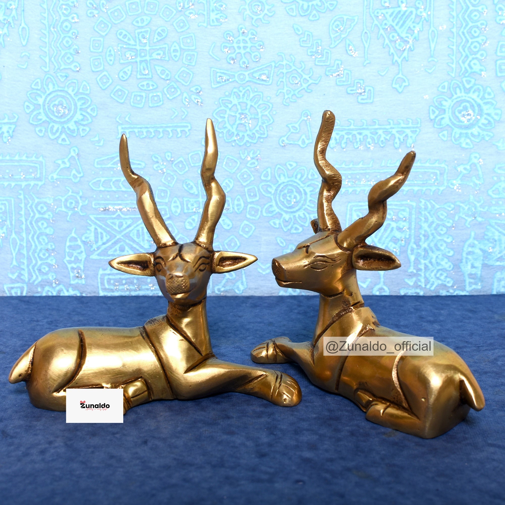 Brass Deer Pair with Big Horns in Gift Box - 3.5 X 3.5 Inch