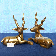 Brass Deer Pair with Big Horns in Gift Box - 3.5 X 3.5 Inch