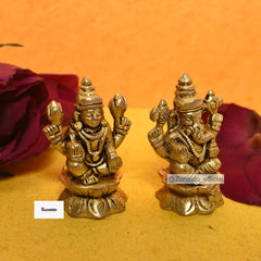 Brass Laxmi Ganesh on Flower in Gift Box - 1.5 Inch