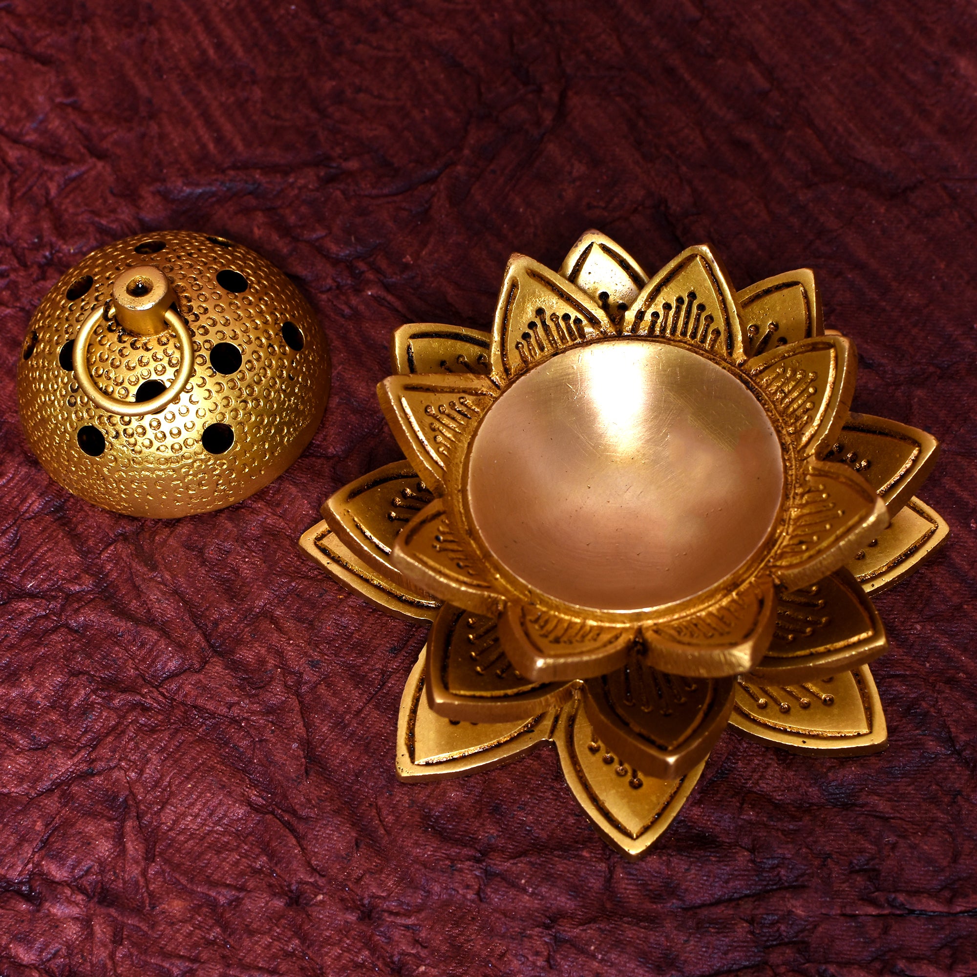 Antique Brass Lotus Incense Burner – Meditation & Puja Accessory