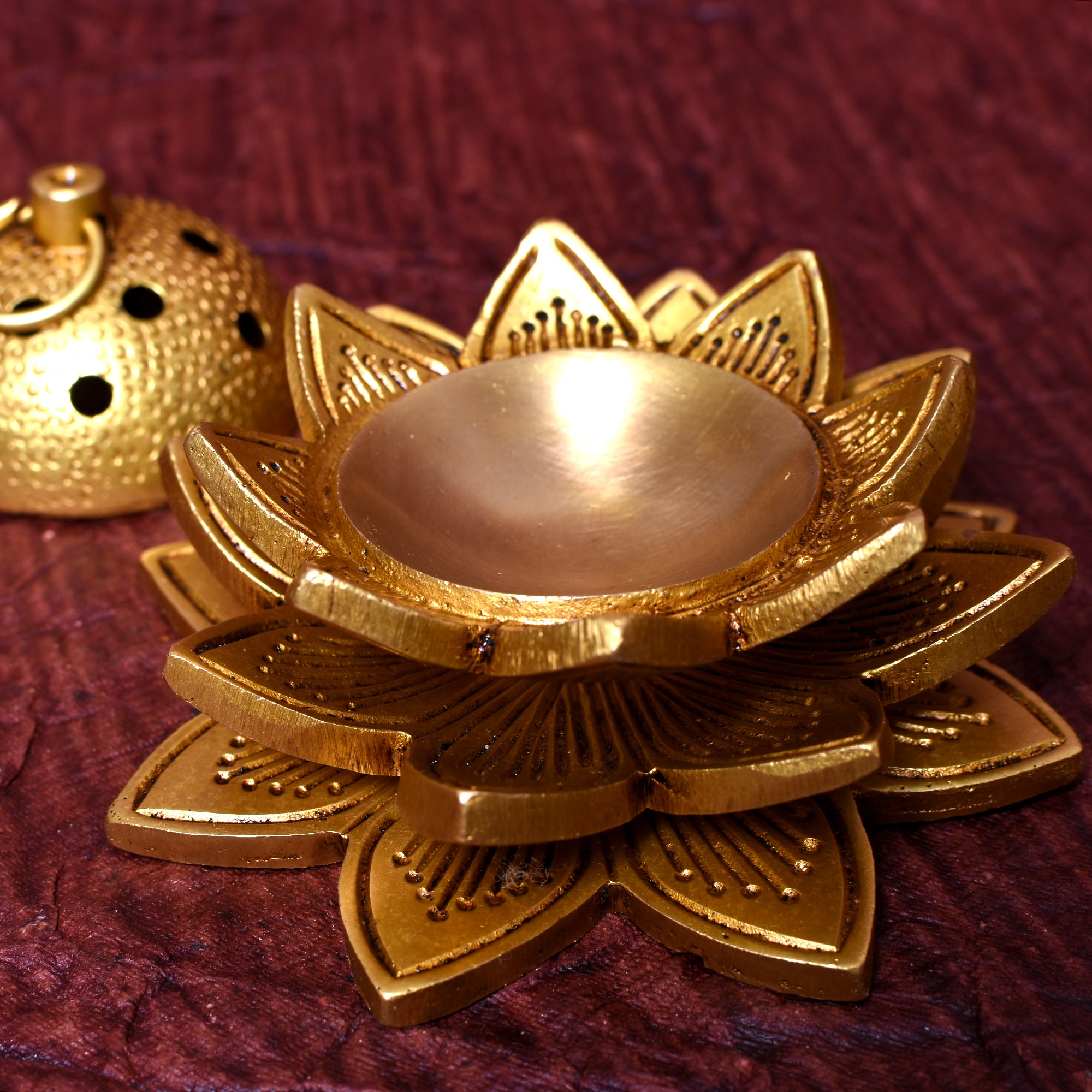 Antique Brass Lotus Incense Burner – Meditation & Puja Accessory
