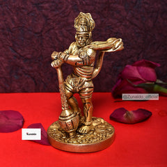 Brass Hanuman Standing on Rocky Base with Mace - 4 Inch
