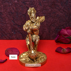 Brass Hanuman Standing on Rocky Base with Mace - 4 Inch