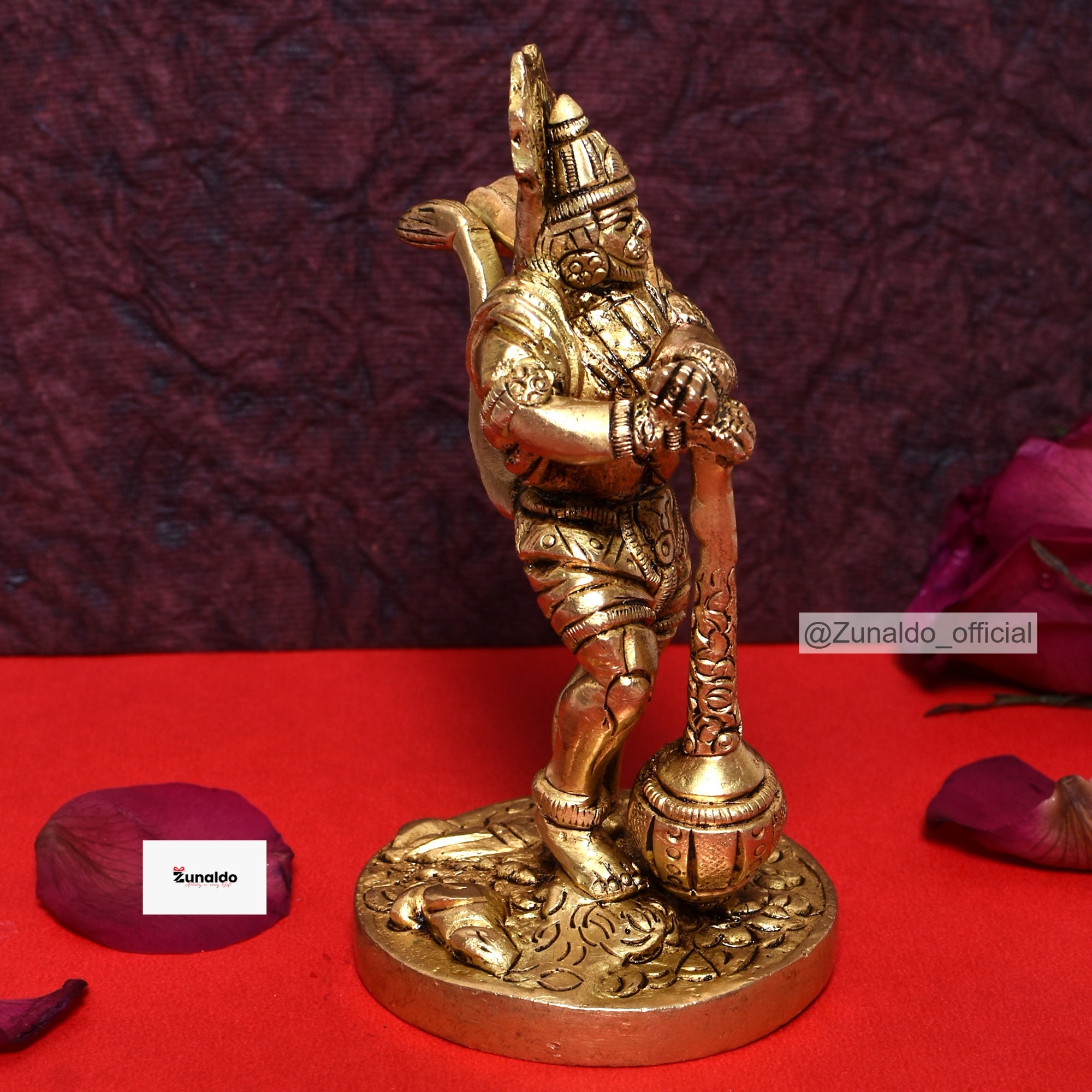 Brass Hanuman Standing on Rocky Base with Mace - 4 Inch