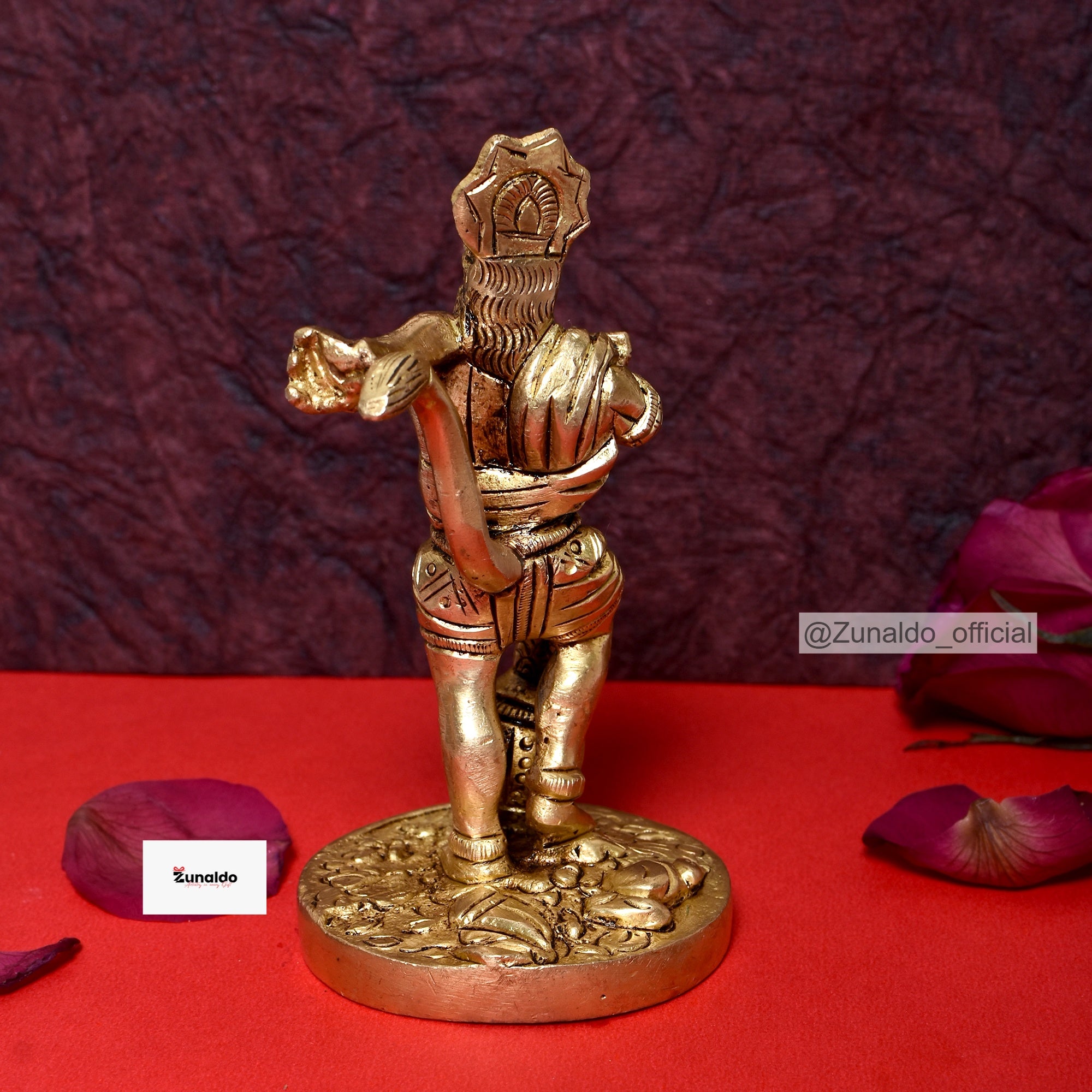 Brass Hanuman Standing on Rocky Base with Mace - 4 Inch
