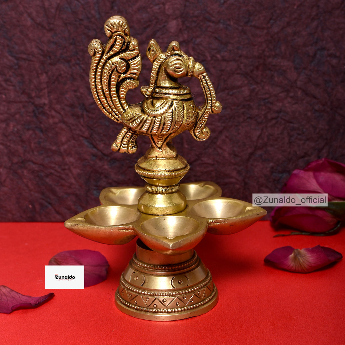 Brass Peacock Oil Lamp with Round Base 5.5 Inch