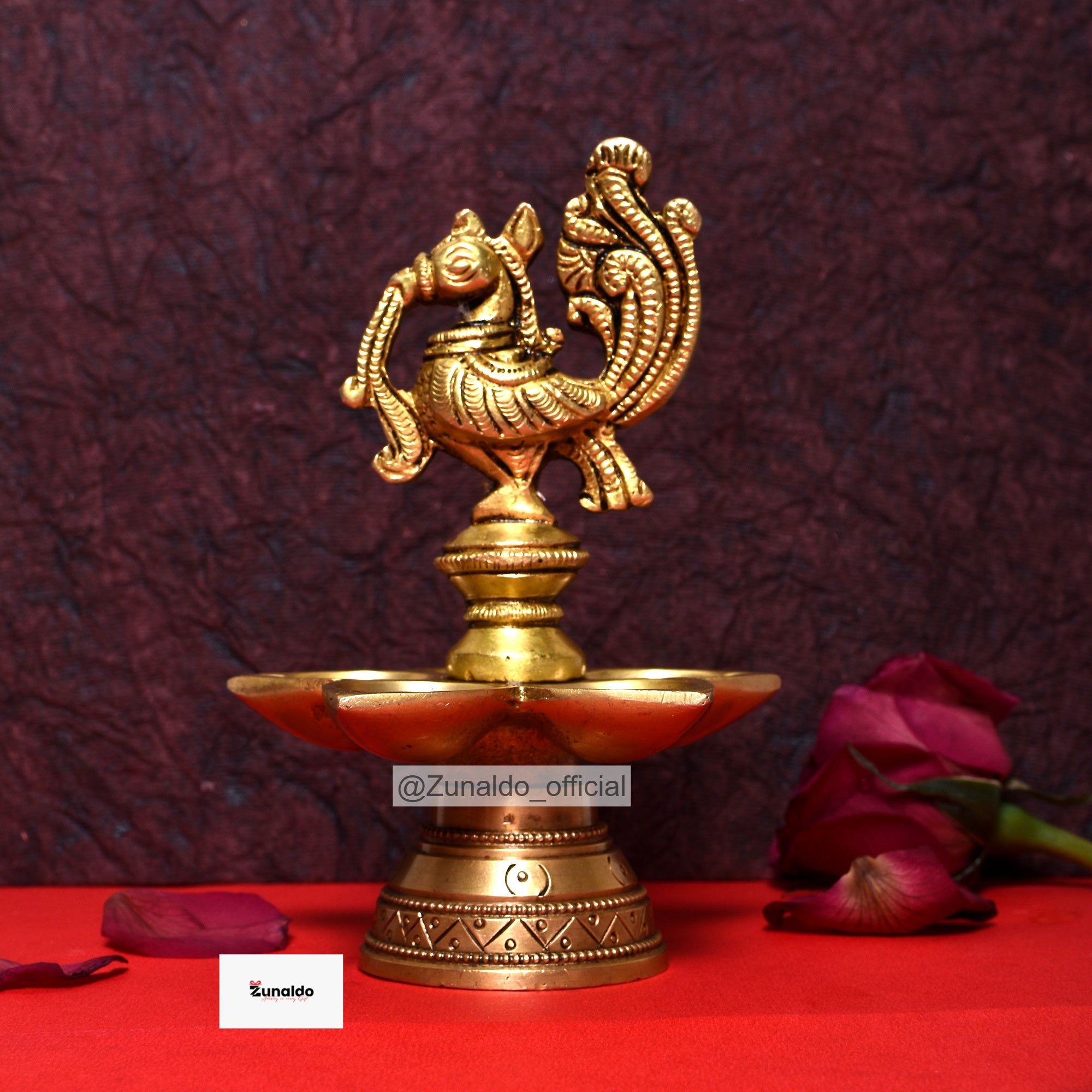 Brass Peacock Oil Lamp with Round Base 5.5 Inch