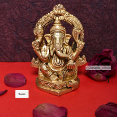 Brass Ganesh Sitting on Dragon Ring - Fine Detailing (4.5 Inch)