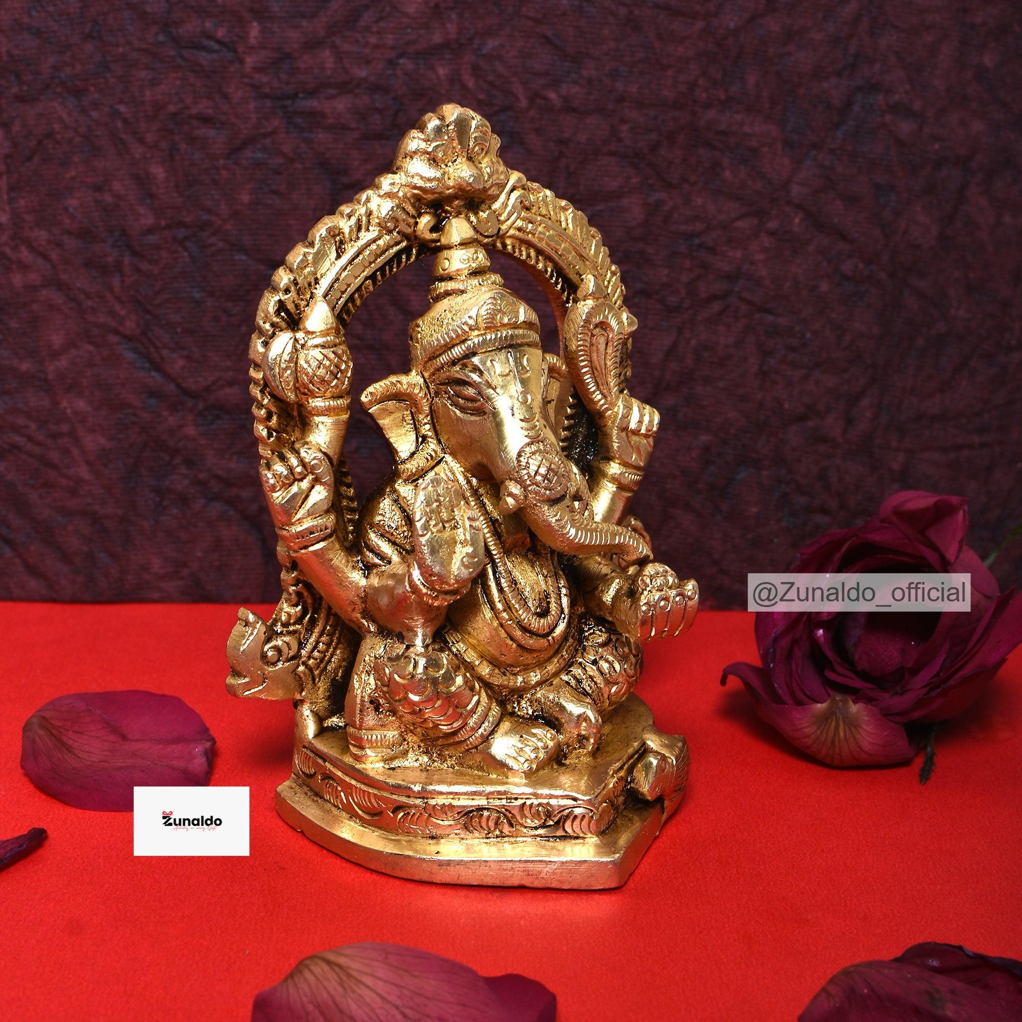 Brass Ganesh Sitting on Dragon Ring - Fine Detailing (4.5 Inch)
