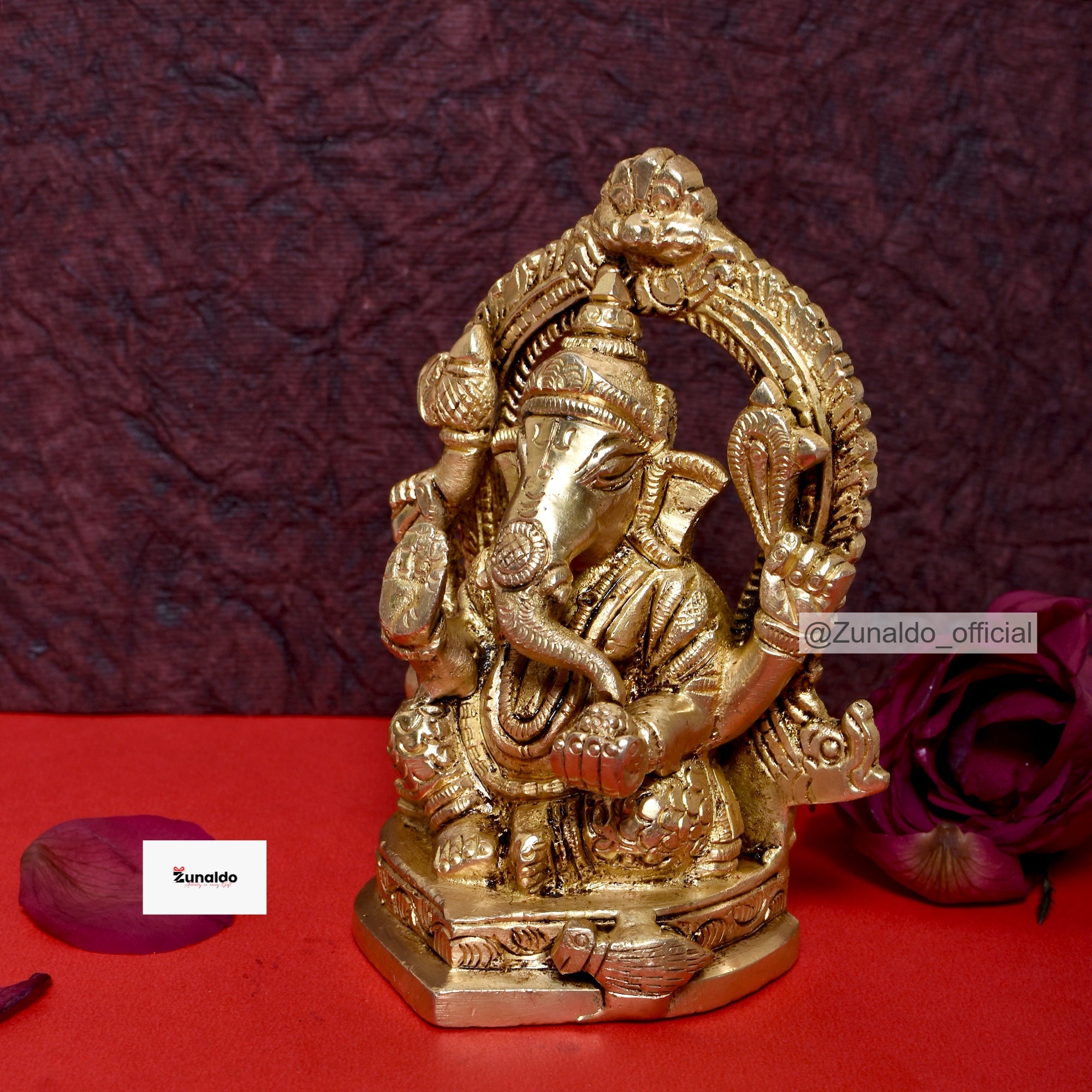 Brass Ganesh Sitting on Dragon Ring - Fine Detailing (4.5 Inch)