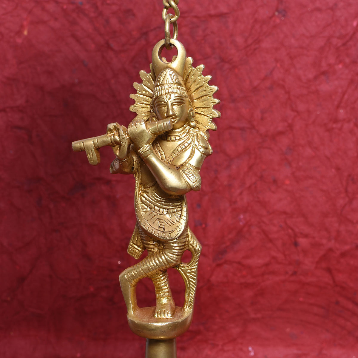 Divine Brass Krishna Bell – Flute-Playing Deity Sculpture for Temple & Home 9.5 (inch)