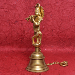 Divine Brass Krishna Bell – Flute-Playing Deity Sculpture for Temple & Home 9.5 (inch)