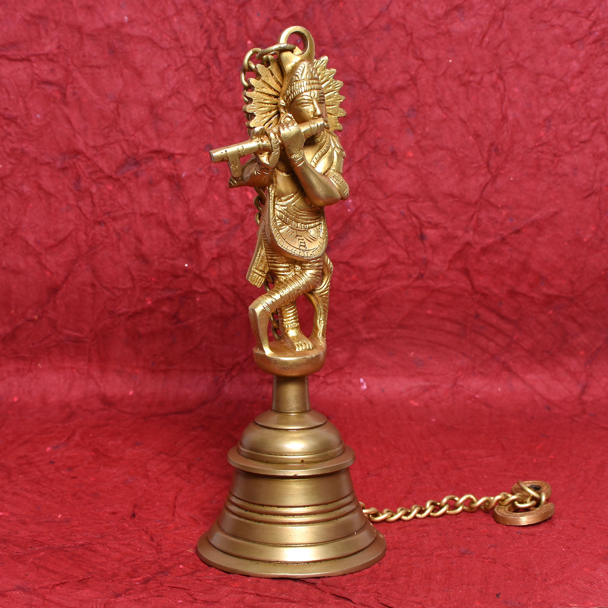 Divine Brass Krishna Bell – Flute-Playing Deity Sculpture for Temple & Home 9.5 (inch)