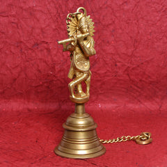 Divine Brass Krishna Bell – Flute-Playing Deity Sculpture for Temple & Home 9.5 (inch)