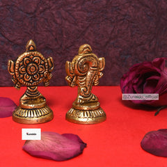 Brass Laxmi Ganesh on Rectangle Base in Gift Box - 1.5 Inch