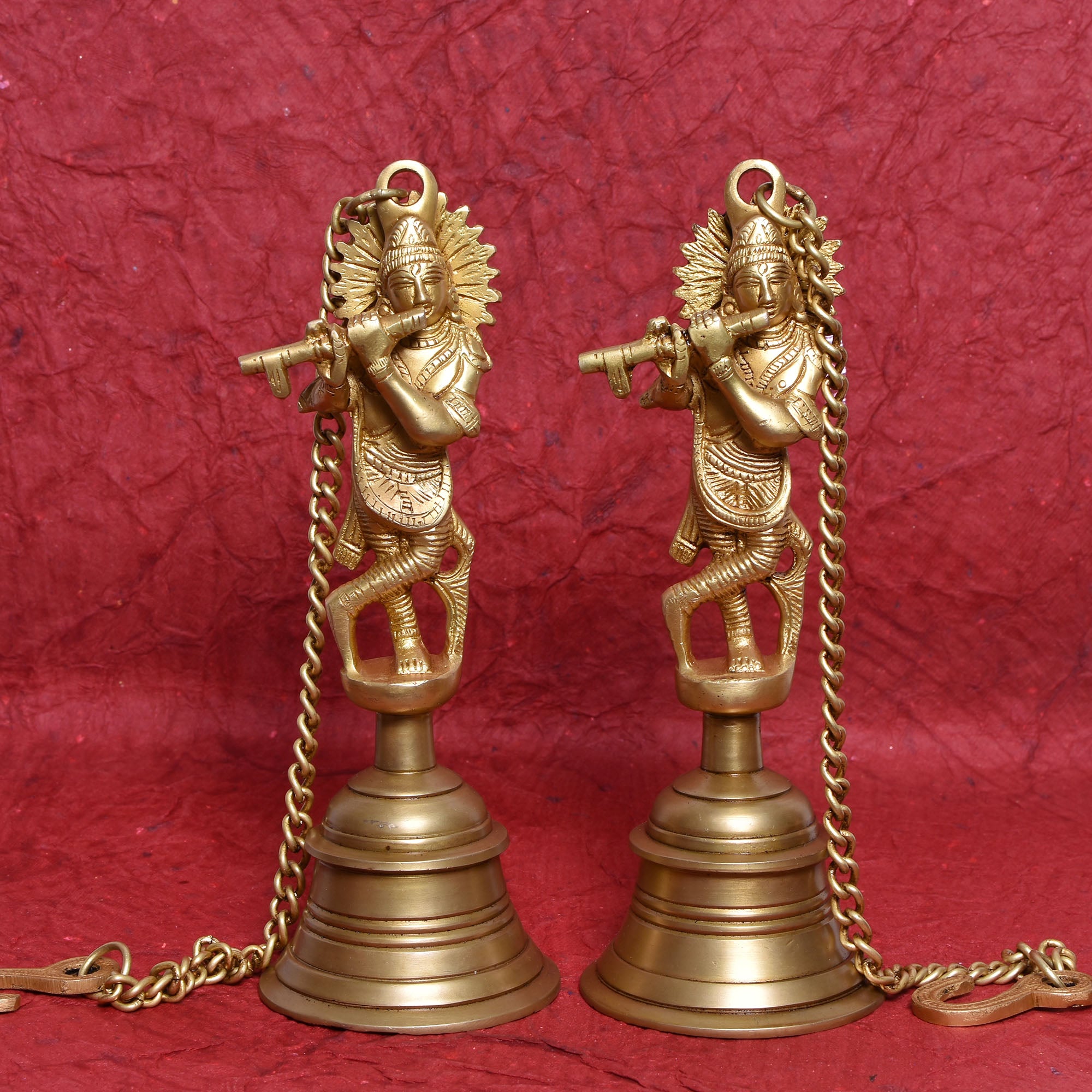 Divine Brass Krishna Bell – Flute-Playing Deity Sculpture for Temple & Home 9.5 (inch)