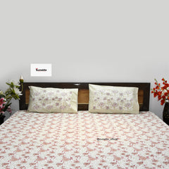 Pure Cotton Hand Block Print Bedsheet Set – Pink Floral Motif | King Size