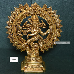 Brass Natraj Dancing on Designer Base with Yelly Ring - Fine Detailing (9 Inch)