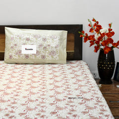 Pure Cotton Hand Block Print Bedsheet Set – Pink Floral Motif | King Size