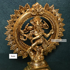 Brass Natraj Dancing on Designer Base with Yelly Ring - Fine Detailing (9 Inch)