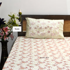 Pure Cotton Hand Block Print Bedsheet Set – Pink Floral Motif | King Size