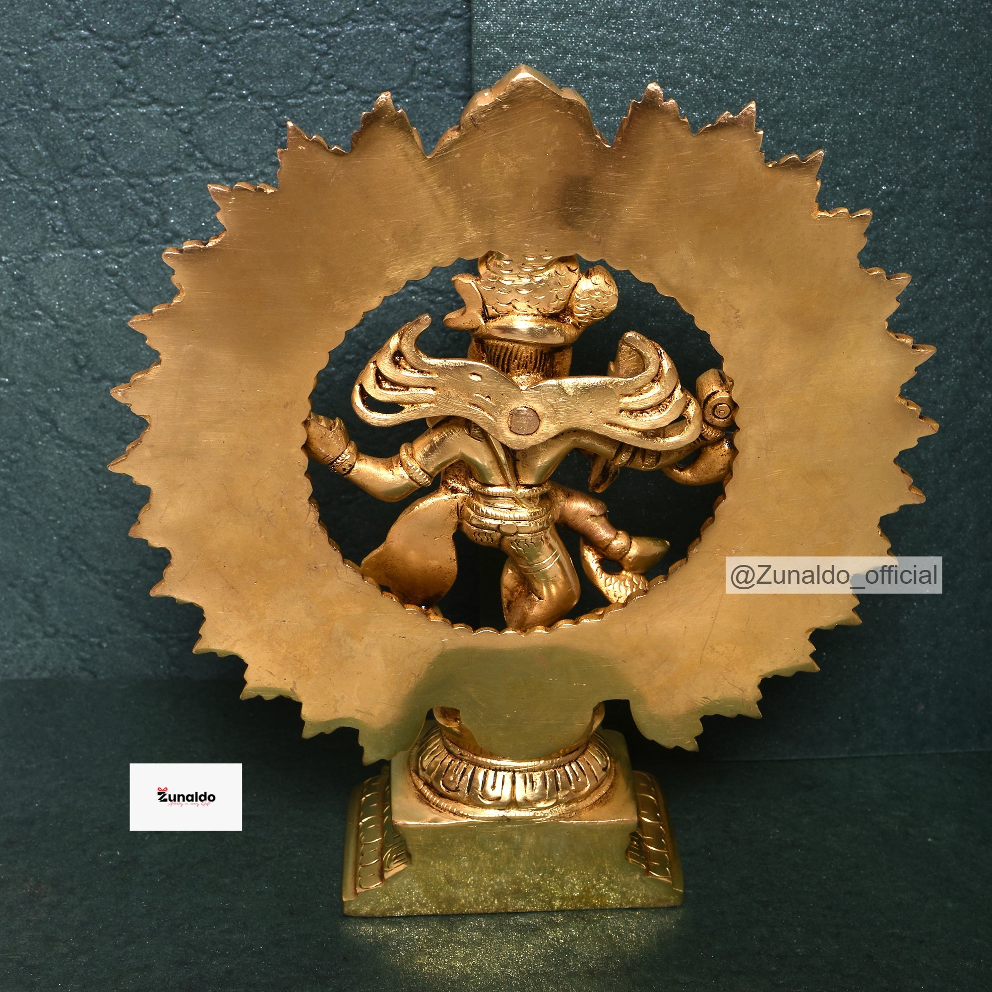 Brass Natraj Dancing on Designer Base with Yelly Ring - Fine Detailing (9 Inch)