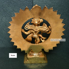 Brass Natraj Dancing on Designer Base with Yelly Ring - Fine Detailing (9 Inch)