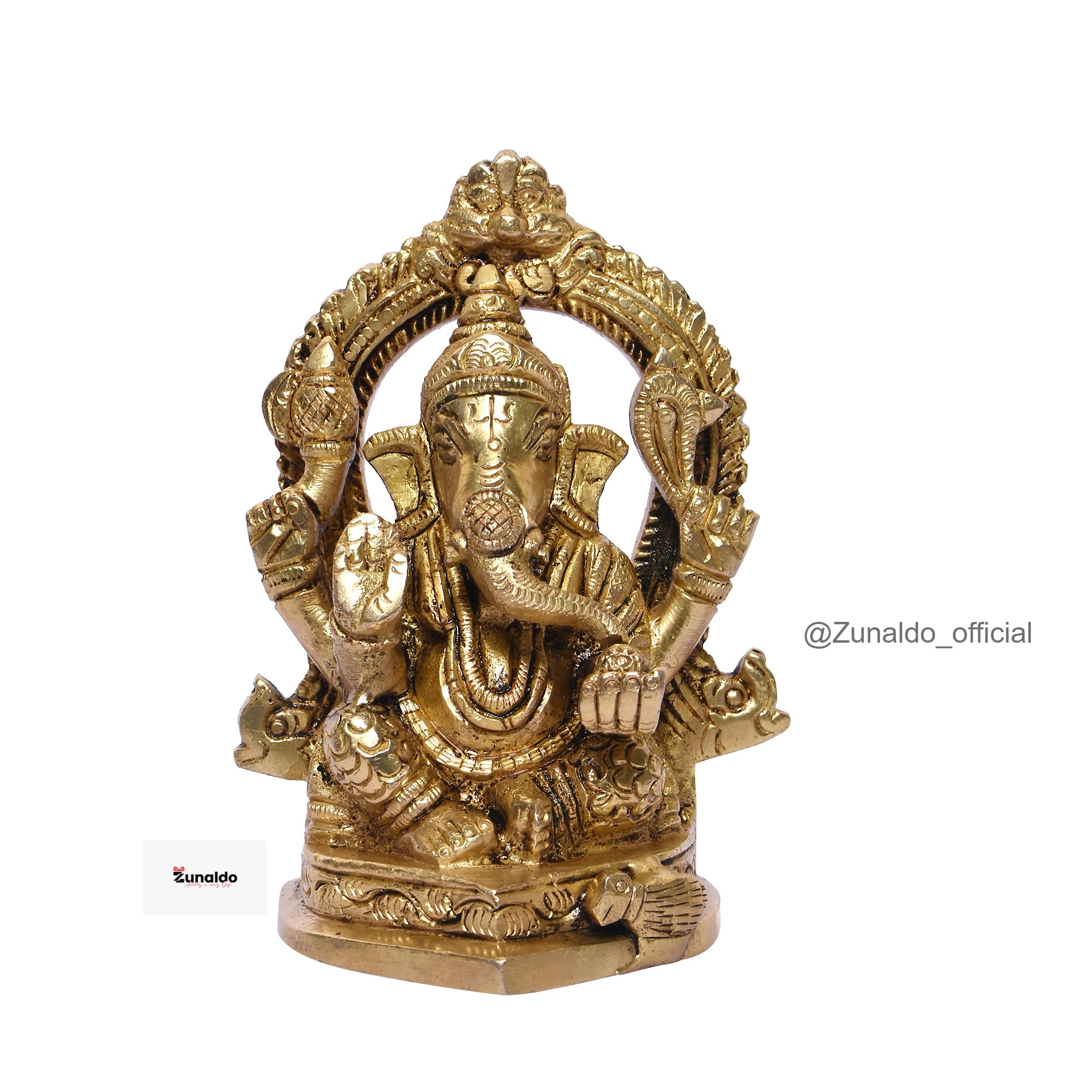 Brass Ganesh Sitting on Dragon Ring - Fine Detailing (4.5 Inch)