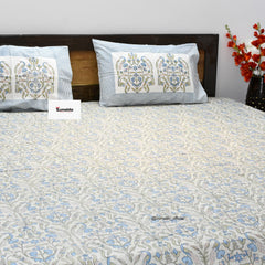 Peacock Block Print Cotton Bedsheet Set – King Size (90x108 Inch) with 2 Pillow Covers