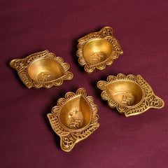 Traditional Brass Oil Lamps (Set of 4) – Festive Decor & Puja Essentials